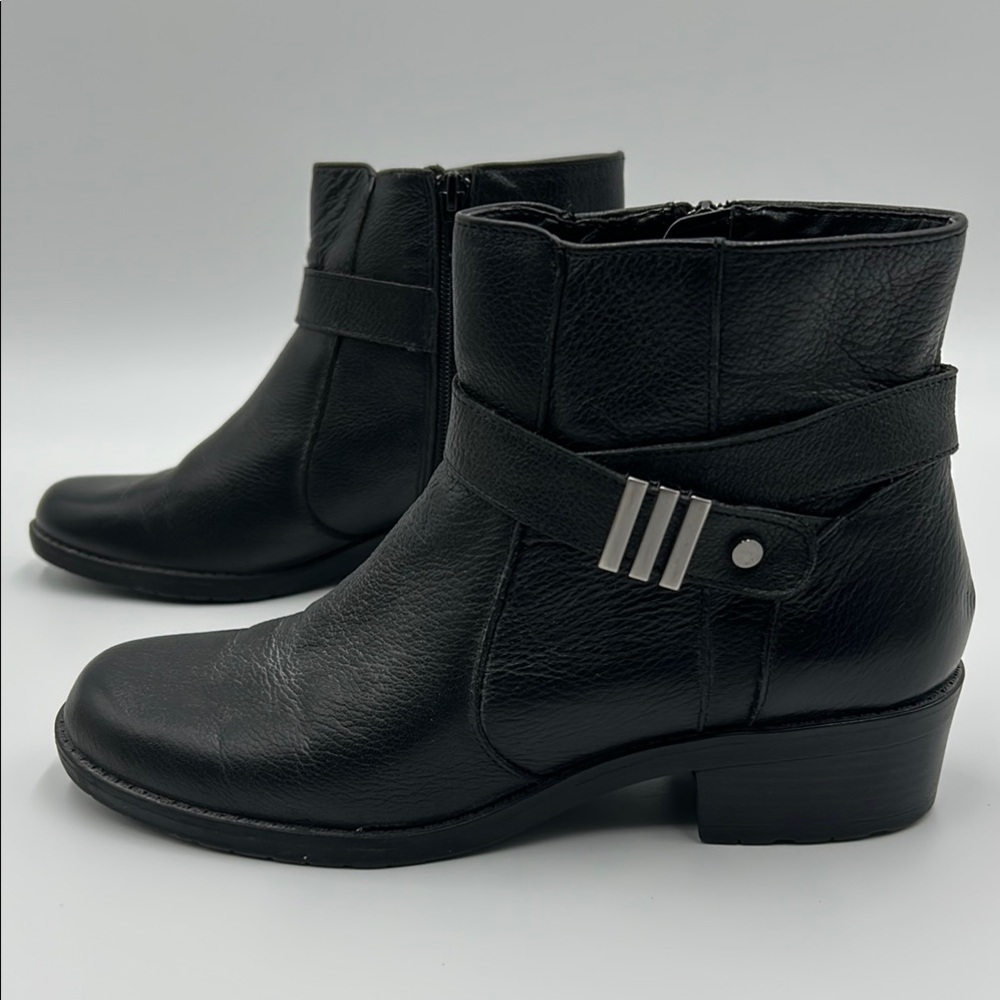 Anne Klein Lorissa Leather Ankle Booties Women's 6.5 Black Ruched Detail Zip Up - Picture 5 of 14
